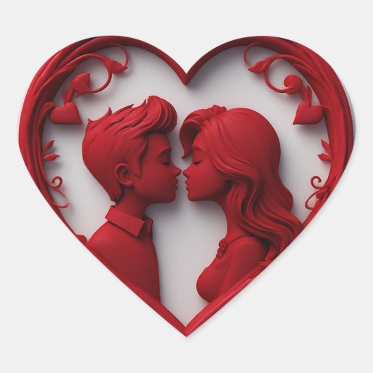 Koppel dat elkaar omhelst in een groot rood hart sticker (Voorkant)