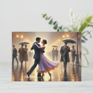 Koppel dat in de regen danst feestdagenkaart