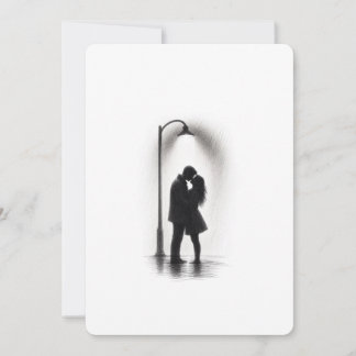 Koppel dat kust in regen Silhouet Muur Kunst Print Bedankkaart
