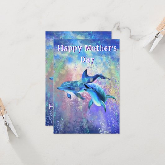 Koppel Dolfijn Moederdag Kaart (Voorkant / Achterkant in situ)
