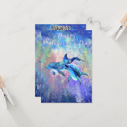 Koppel Dolfijn Valentijnsdag Kaart Uw QR-code (Voorkant / Achterkant in situ)