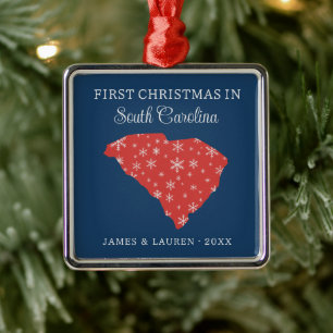 Koppel Eerste Kerstmis in Zuid-Carolina Blauw Metalen Ornament
