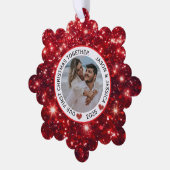 Koppel Eerste Kerstnaam Foto Rood Ornament Kaart (Links)