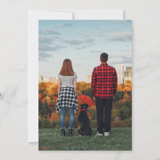 Koppel en huisdier moderne foto bruiloft save the date (Achterkant)