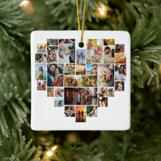 Koppel Familie Hartvormige Fotocollage Keramisch Ornament