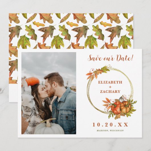 Koppel Foto Herfst Pompoenen Herfst Bruiloft Save The Date (Voorkant / Achterkant)
