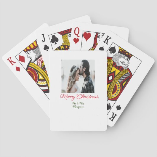 Koppel foto met naam vrolijk kerstfeest pokerkaarten (Achterkant)