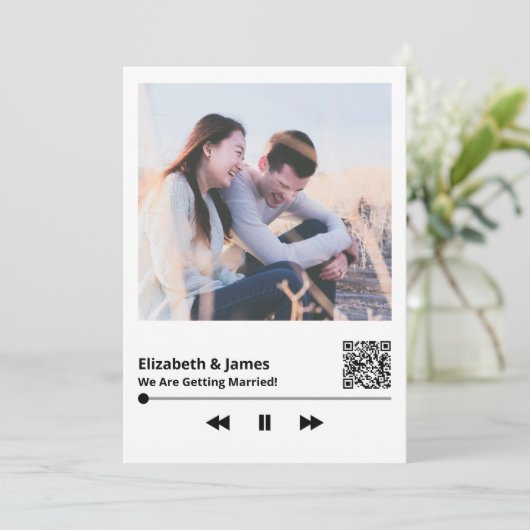 Koppel Foto QR Code Unieke bruiloft uitnodiging (Staand voorkant)