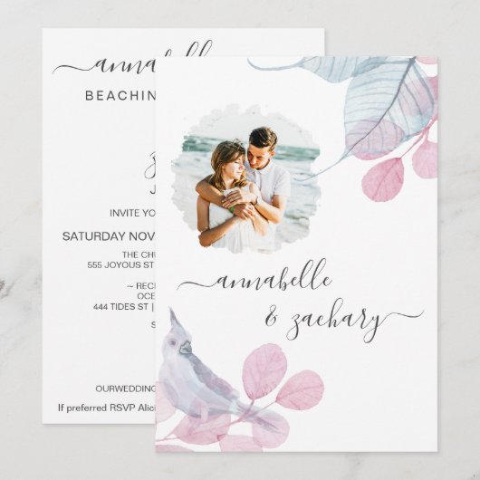 *~* Koppel FOTO RSVP . QR  AR6 Bladeren Trouw Uitn Kaart (Voorkant / Achterkant)