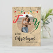 Koppel Foto Rustieke Vrolijkheid Prettig Kerstfees Feestdagenkaart (Staand voorkant)