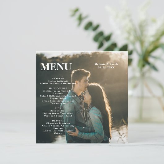 Koppel Foto Vierkant Trouwmenu Menu (Staand voorkant)