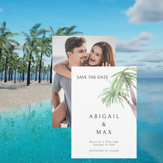 Koppel Foto Waterverf Palmboom Bewaar de Datum Save The Date