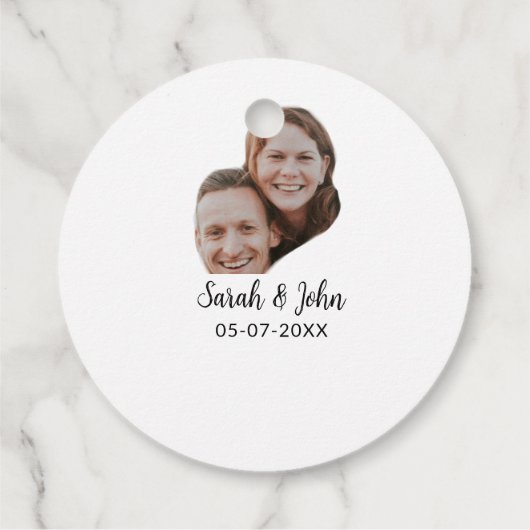 Koppel gezicht foto toevoegen naam datum eenvoudig bedankjes labels (Achterkant)