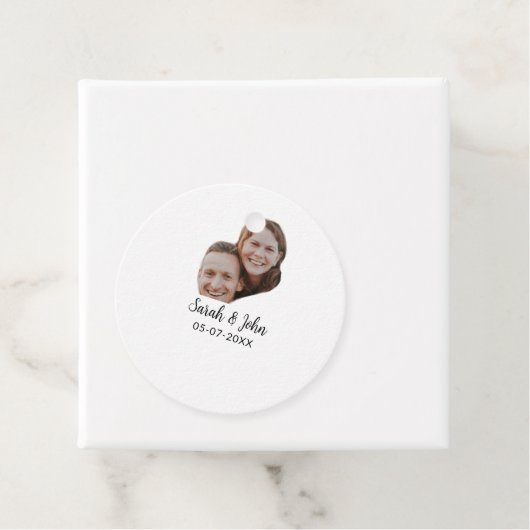 Koppel gezicht foto toevoegen naam datum eenvoudig bedankjes labels (In situ)