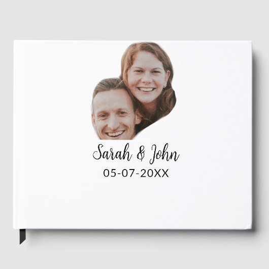 Koppel gezicht foto toevoegen naam datum eenvoudig gastenboek (Voorkant)