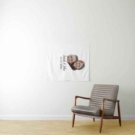 Koppel gezicht foto toevoegen naam datum eenvoudig wandkleed (In Situ (horizontaal))