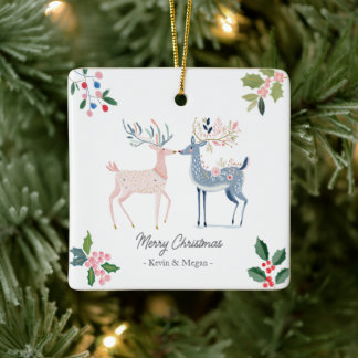 Koppel herten kerst pasgehuwden verloofd keramisch ornament