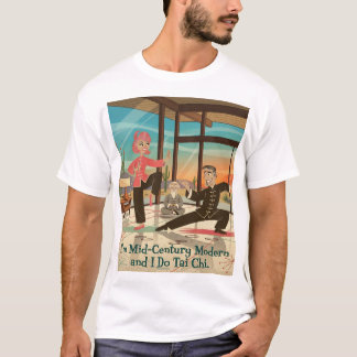 Koppel in mid-century modern stijl doet tai chi. t-shirt