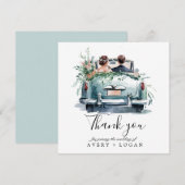 koppel in oldtimer waterverf save the date bedankkaart (Voorkant / Achterkant)