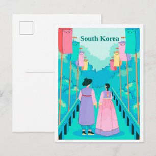 Koppel in Seoul Zuid-Korea Reis Illustratie Briefkaart