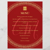 Koppel initials Chinese bruiloftsbanket rode lijst Menu (Voorkant)