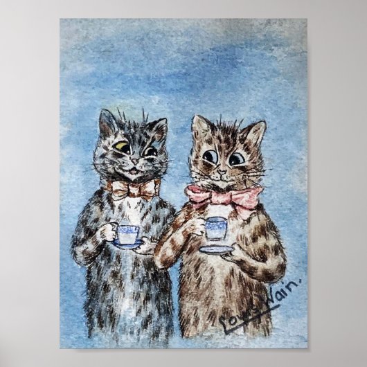 Koppel Kat Drinkt Thee, Louis Wain Poster (Voorkant)