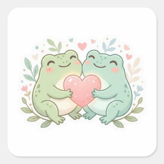 Koppel Kikker Sticker Schattig Twee Kikkers Liefde (Voorkant)