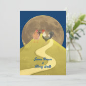 Koppel Kippen in Verliefde Heuvel Maan Bruiloft Kaart (Staand voorkant)