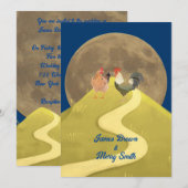 Koppel Kippen in Verliefde Heuvel Maan Bruiloft Kaart (Voorkant / Achterkant)