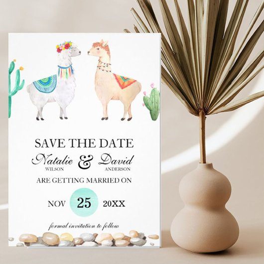 Koppel Lama Trouw Save the Date Aankondiging