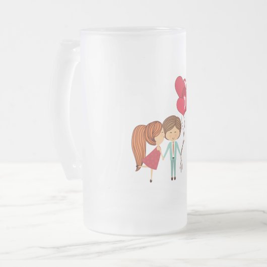 Koppel met ballonnen matglas bierpul (Voorkant links)