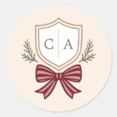 Koppel Monogram Crest Christmas Envelope Seals Ronde Sticker (Voorkant)