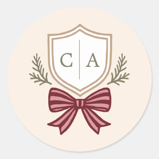 Koppel Monogram Crest Christmas Envelope Seals Ronde Sticker (Voorkant)