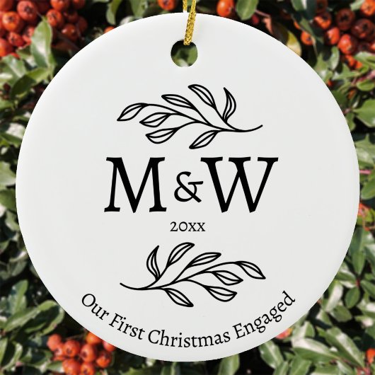 Koppel Monogram Eerste Kerst Verloving Keramisch Ornament