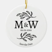 Koppel Monogram Huwelijk Save the Date Botanical Keramisch Ornament (Voorkant)