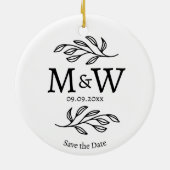 Koppel Monogram Huwelijk Save the Date Botanical Keramisch Ornament (Achterkant)