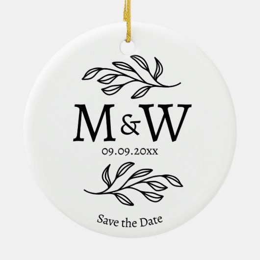 Koppel Monogram Huwelijk Save the Date Botanical Keramisch Ornament (Achterkant)
