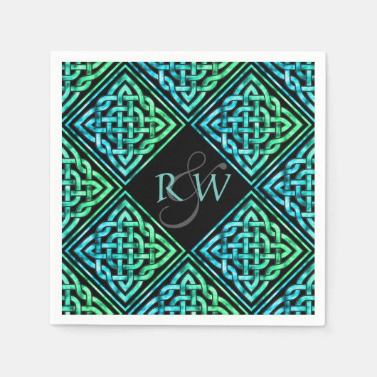 Koppel Monogram Keltisch Blauw Groenboek servetten (Voorkant)