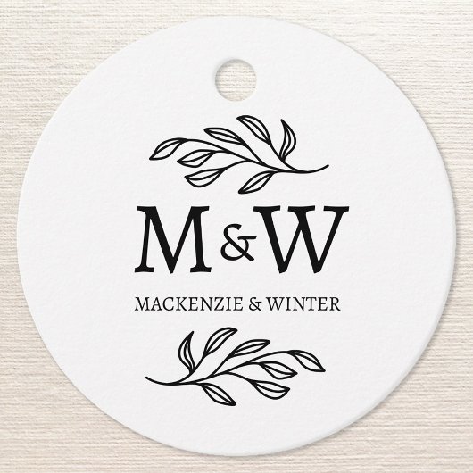 Koppel Monogram Namen Huwelijk Elegant Botanisch Bedankjes Labels