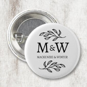 Koppel Monogram Namen Huwelijk Elegant Botanisch Ronde Button 3,2 Cm
