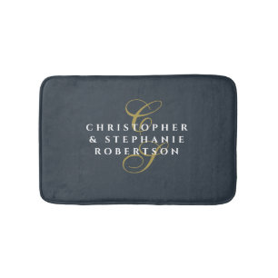 Koppel Monogram Navyblauw Goud Wit Minimalistisch Badmat