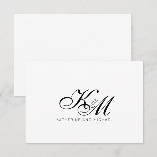 Koppel Monogram Script Initialen Naam Notitiekaartje (Voorkant / Achterkant)