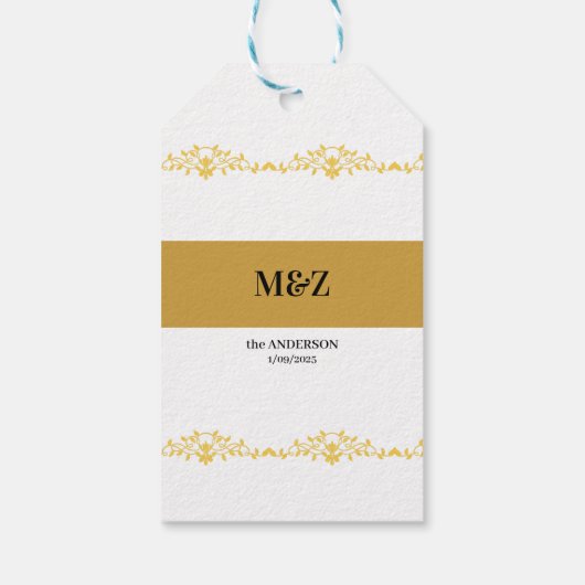 Koppel Monogram trouwdatum decoratieve boarder Cadeaulabel (Achterkant)