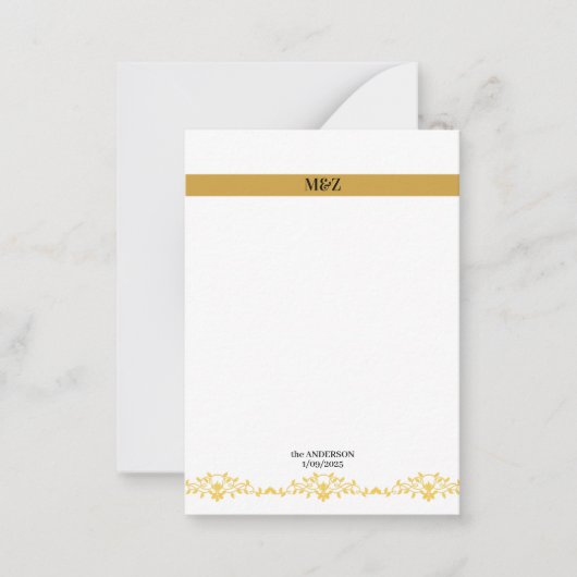 Koppel Monogram trouwdatum decoratieve boarder Notitiekaartje (Voorkant)