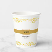 Koppel Monogram trouwdatum decoratieve boarder Papieren Bekers (Achterkant)