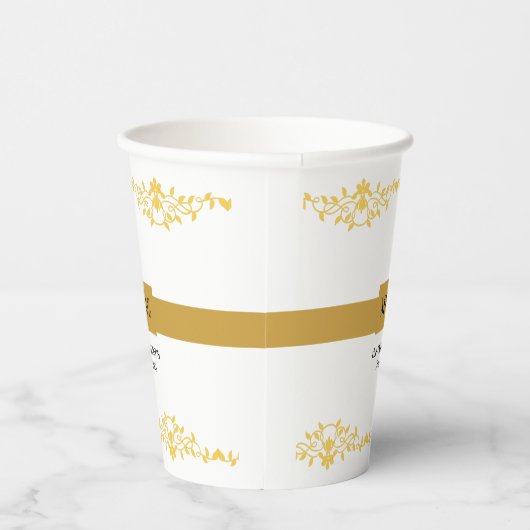 Koppel Monogram trouwdatum decoratieve boarder Papieren Bekers (Rechts)