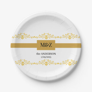 Koppel Monogram trouwdatum decoratieve boarder Papieren Bordje