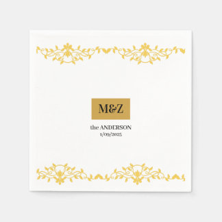 Koppel Monogram trouwdatum decoratieve boarder Servet