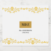 Koppel Monogram trouwdatum decoratieve boarder Sparkling Wijnetiket (Enkel label)