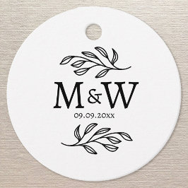 Koppel Monogram Trouwdatum Elegant Botanisch Bedankjes Labels
